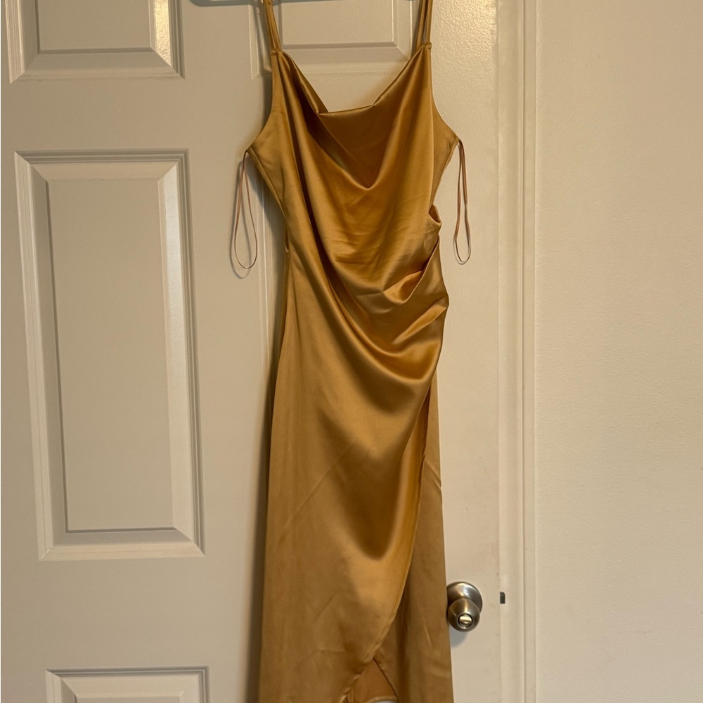 Glamorous Satin Midi Dress in Gold